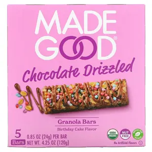MadeGood Granola Bars, Chocolate Drizzled, Birthday Cake, 5 Bars, 0.85 oz (24 g) Each