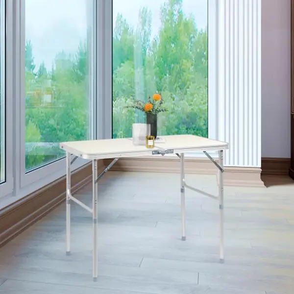 Karl Home White Aluminium Alloy Folding Table - 90×60×70cm, Lightweight Lockable with Sturdy Legs, Quick Setup for Home Storage, Outdoor Barbecues, Portable Furniture