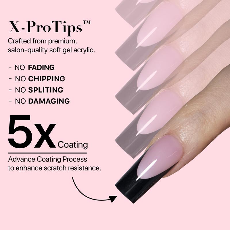SXC Cosmetics X-Pro Tips French Tip Press On Nails - French Black Edition Starter Kit