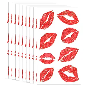 10 Sheets/80pcs Red Fake Lips Temporary Tattoo Stickers,Waterproof Red Kiss Temporary Tattoo Stickers,Sexy Lip Stickers Print for Adult Women Valentines Day Theme Decorations