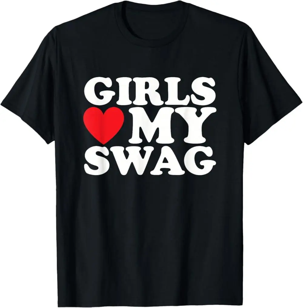 Women's Fitted Graphic T-Shirt with "Heart My Swag" Funny Hip Hop Design, Short Sleeve Round Neck Cotton Top for Festivals, Shortsleeve, Casual, Comfort, Soft, Fabric, Tshirt