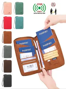 RFID Blocking Passport Holder, Holds Multiple Passports, Travel Document Organizer, Skin-Friendly Zipper Wallet, Detachable Wrist Strap, Passport Cover