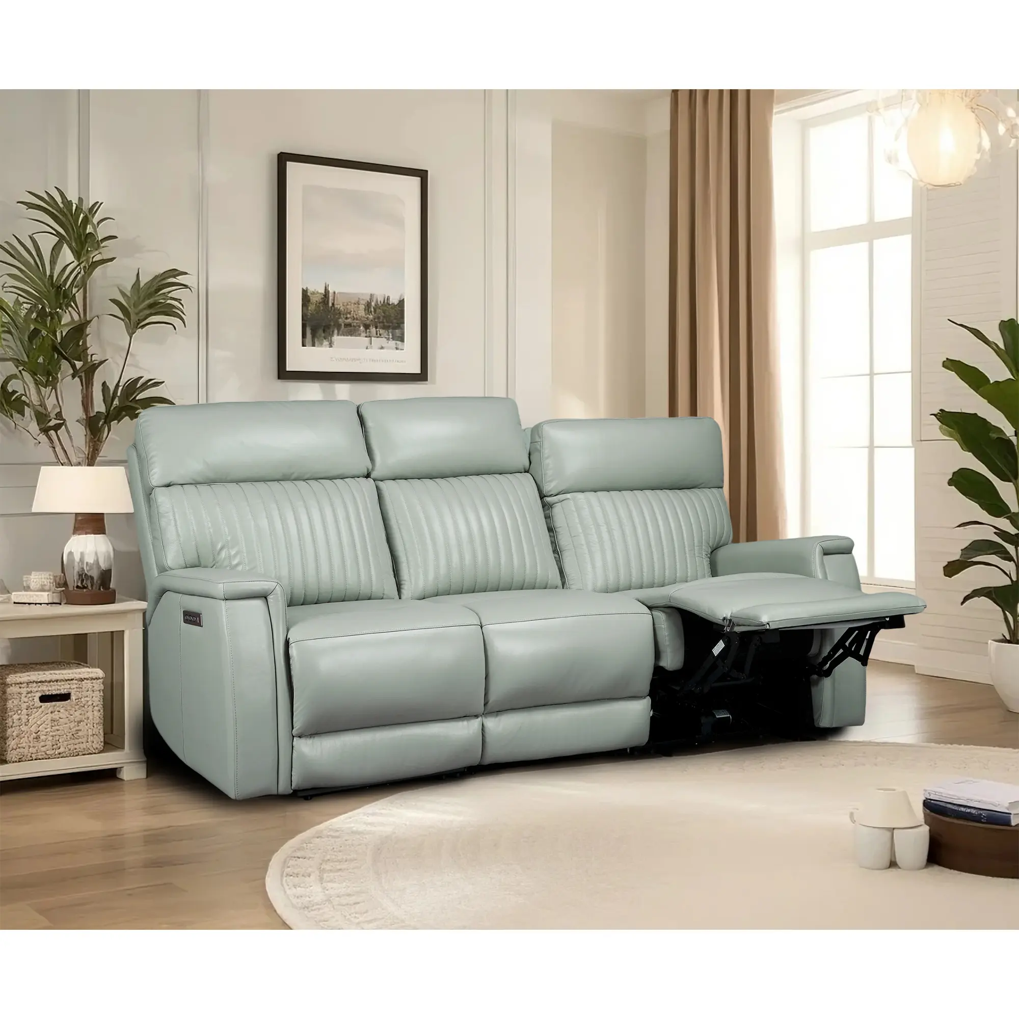 【5 Packages Shipping】3-Seater Genuine Leather Triple Power Reclining sofa.