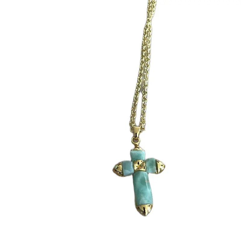 larimar cross   stainless steel  gold plating