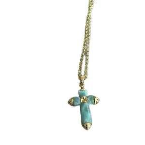 larimar cross   stainless steel  gold plating