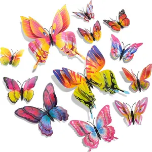 3D Butterfly Wall Decor, 24 count Double Layer Butterfly Decorations for Party Decorations Locker Decor Refrigerator Decal,  (Multicolor)