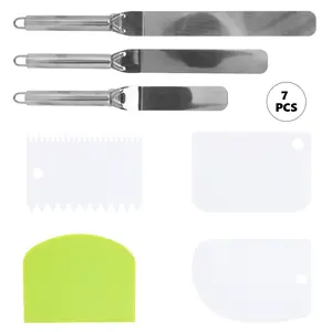 3Pcs 6", 8", 10" Offset Spatula Set with Dough Scraper and Cake Scraper Set, Stainless Steel Cake Icing Spatula for Baking, Professional Cake Decorating Spatula Icing Spreader