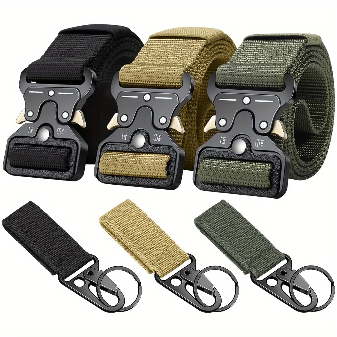 Unisex Adjustable Web Belt for Sports & Outdoor Use - Plastic Safety Belt with Metal Buckle, Keyring Hook