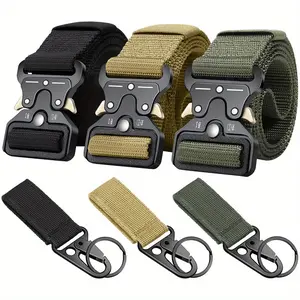 Unisex Adjustable Web Belt for Sports & Outdoor Use - Plastic Safety Belt with Metal Buckle, Keyring Hook