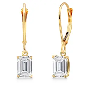 Gem Stone King 1.50 Cttw IGI Certified Lab Grown Diamond Dangle Earrings For Women in 14K Yellow Gold | Emerald Cut 0.75 Ct Each | VS1 Clarity | D-E Color