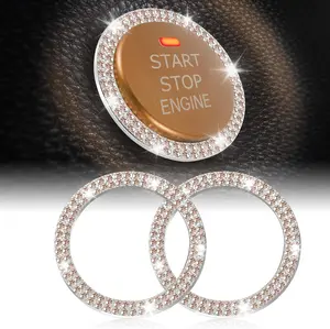 Engine Start Stop Decoration Ring,  Double Rhinestone, Bling  Interior Accessories for Women, Key  & Knob Bling Ring, Push to Start Button Cover/Sticker,