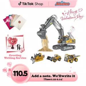 【Gift w/ Personal Touch】Akeleo Hot-Selling Remote-Controlled Excavator Construction Vehicle Set with 9 Channels Rechargeable Batteries Sound & Lighting Effects Birthday Gift for Kids 2.4Ghz Flexible Remote Control Outdoor Toys Fun Play