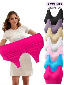 Plus Size Women's Double Layer Seamless Soft Comfort Bra, Breathable Casual Vest, No Padding, Wireless Lady Lingerie Basics  Knit Underwear, Seamless Bras, Fit for Everyday and  Sleeping to Wear