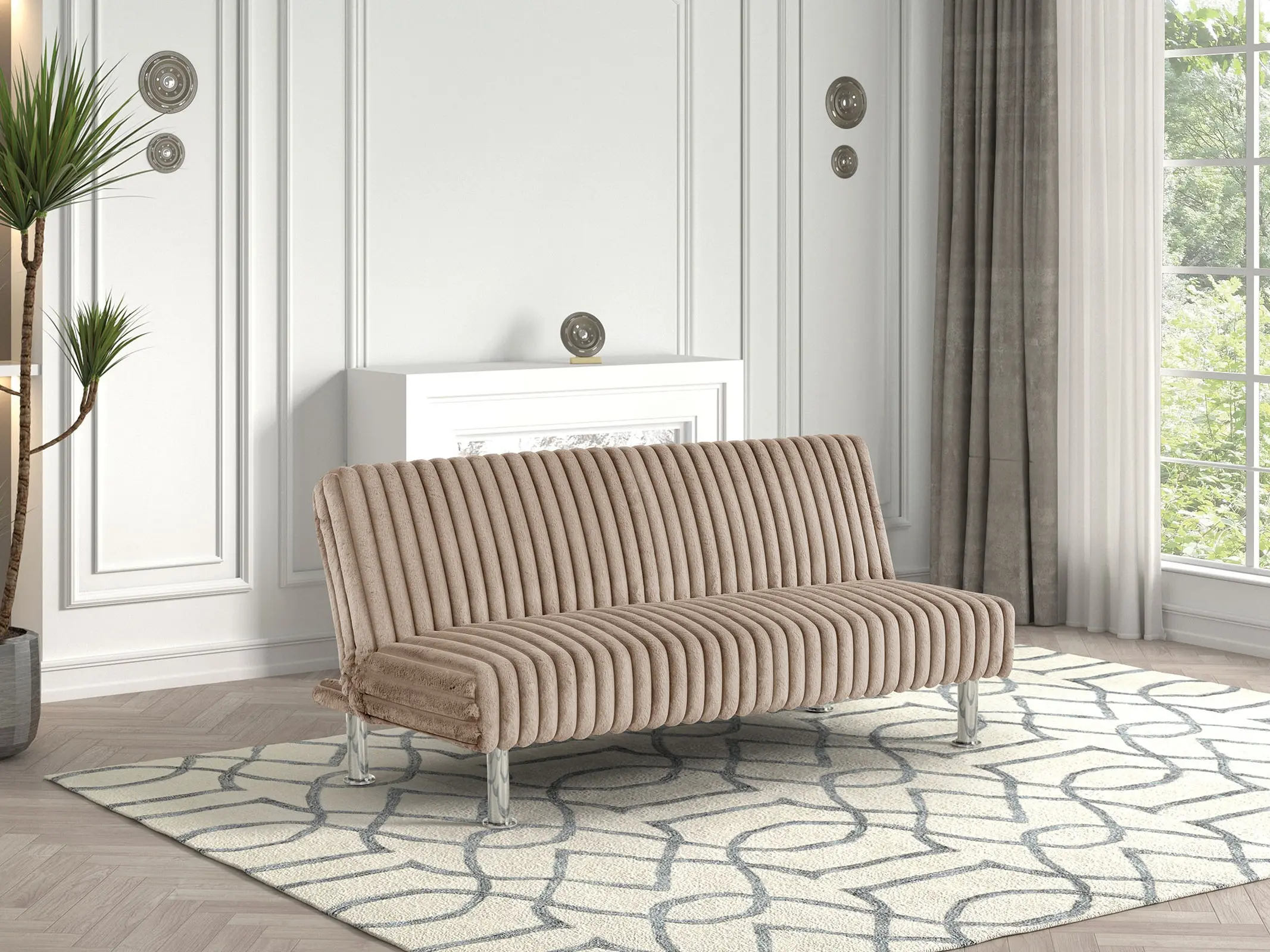 Versa 66"W Cozy Chic Foldable Futon Sleeper Sofa, High-Density Foam Cushioning, Steel Frame & Extra Metal Support Legs
