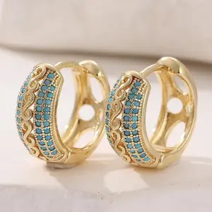 Gold Plated Turquoise Huggie Hoop Earrings for Women Vintage Filigree Boho Western Style Dainty Hypoallergenic Jewelry Daily Wear Gifts