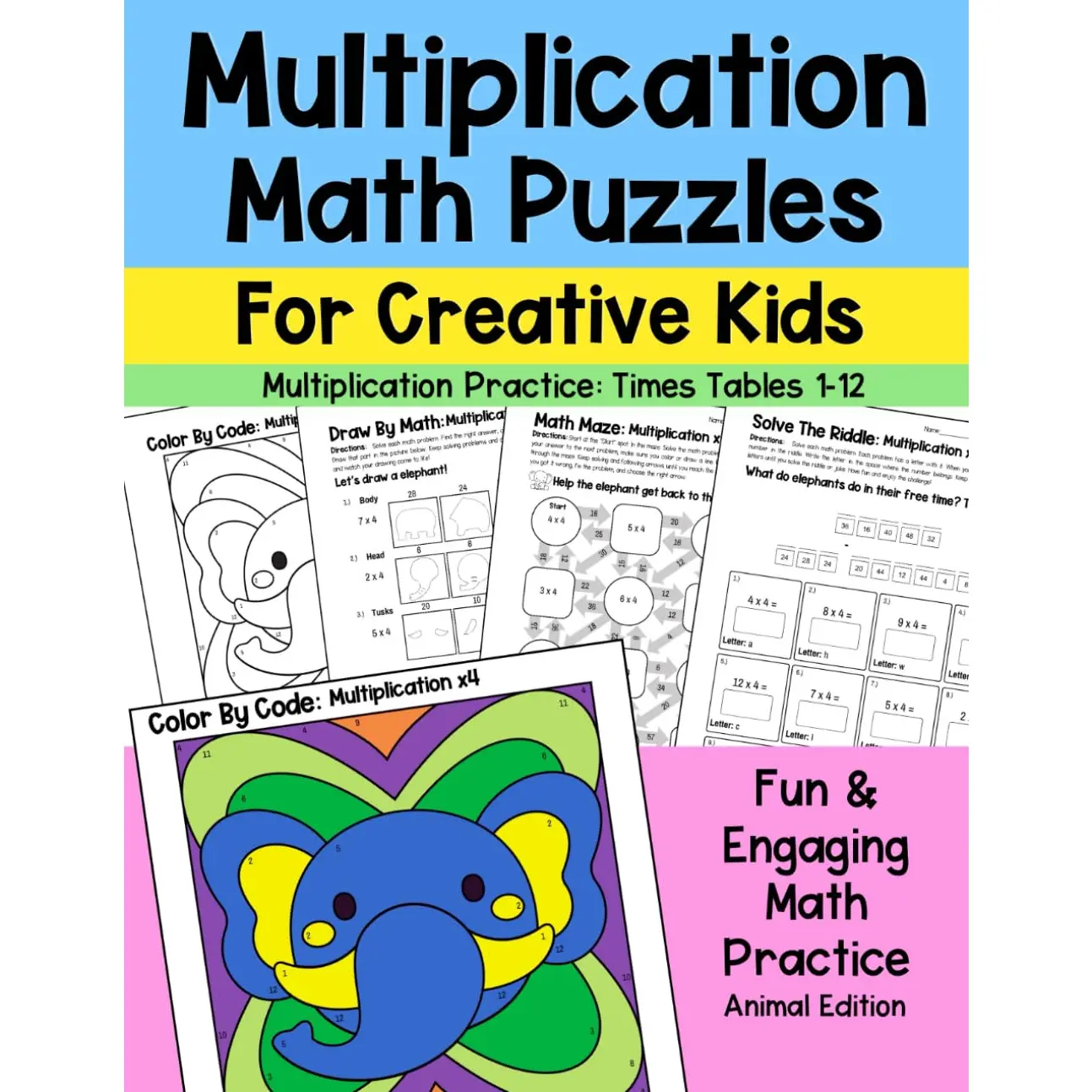 Multiplication Math Puzzles For Creative Kids | Multiplication Practice Times Tables 1-12 - Animal Edition: Fun and Engaging Math Practice