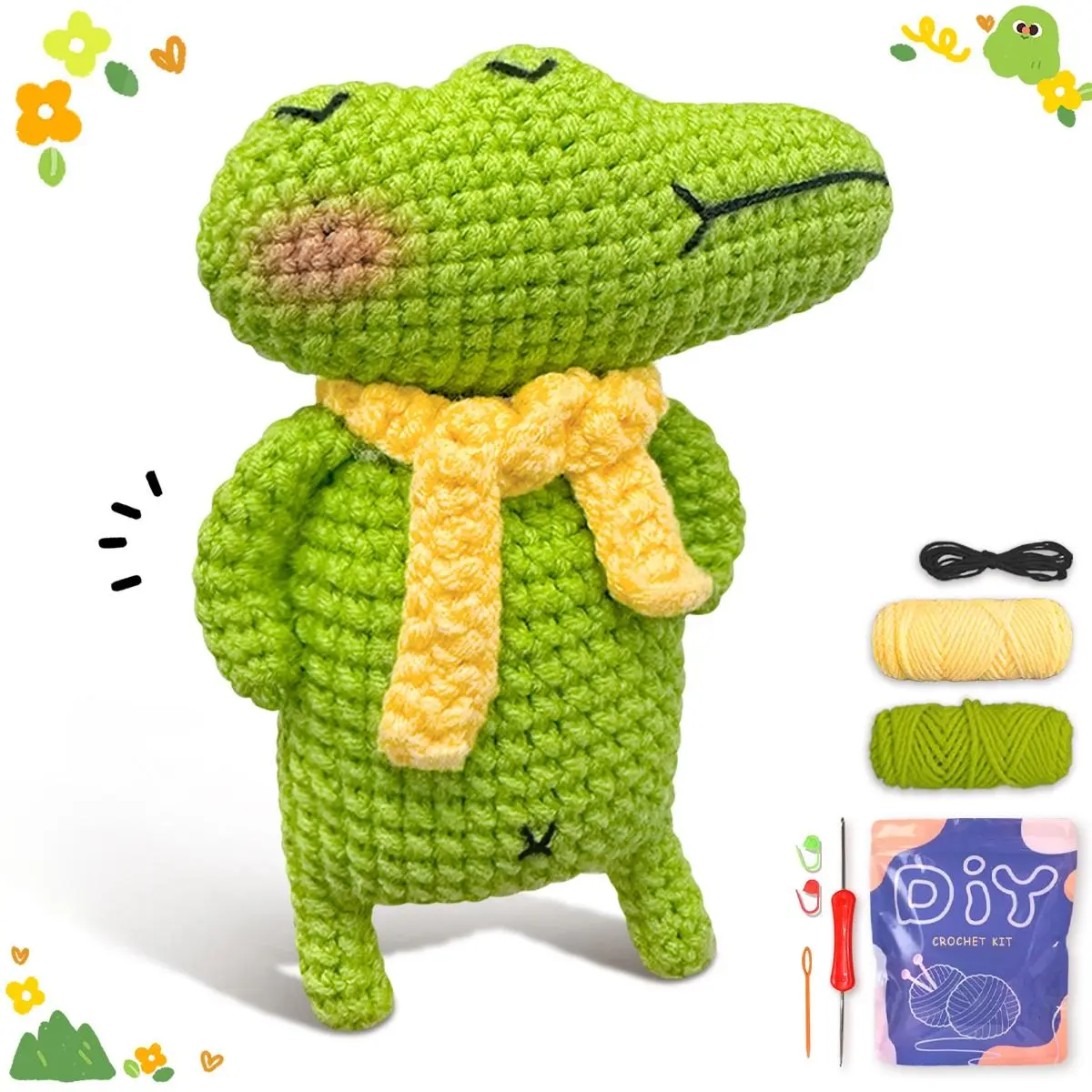 Crochet Kit for Beginners, 1 Set Cute Crocodile Design Crochet Starter Kit, DIY Crochet Kit with Step-by-step Video Tutorial, Perfect for Beginners