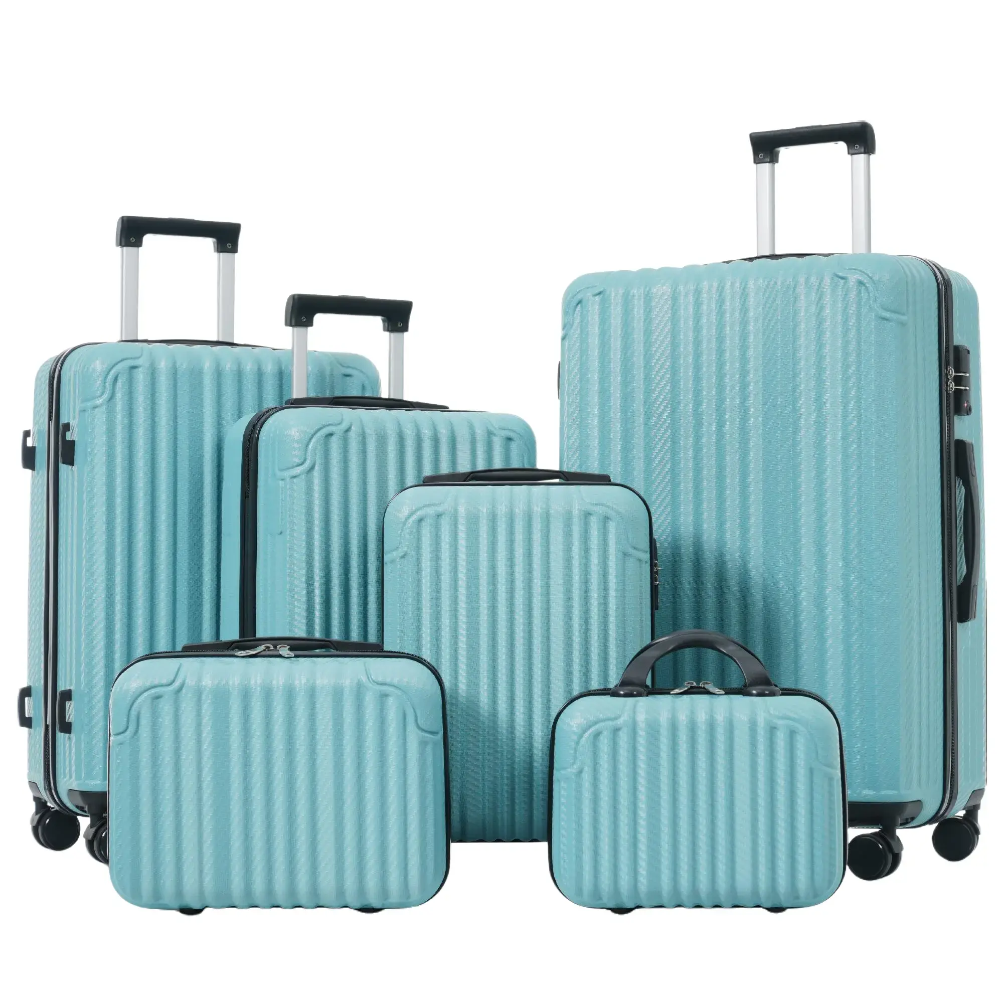 6-Piece Hardshell Luggage Set - Durable ABS Suitcases with Spinner Wheels, TSA Lock, Side Hooks, Lightweight Carry-On & Checked Luggage, Luggage Sets trolley hardside rotate family use