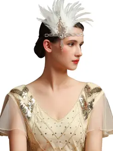 1920s Flapper Headband Ostrich Feathers Headpiece Roaring 20s Sequins Headband Great Gatsby Hair Accessories for Women,Halloween, Christmas, Easter headbands