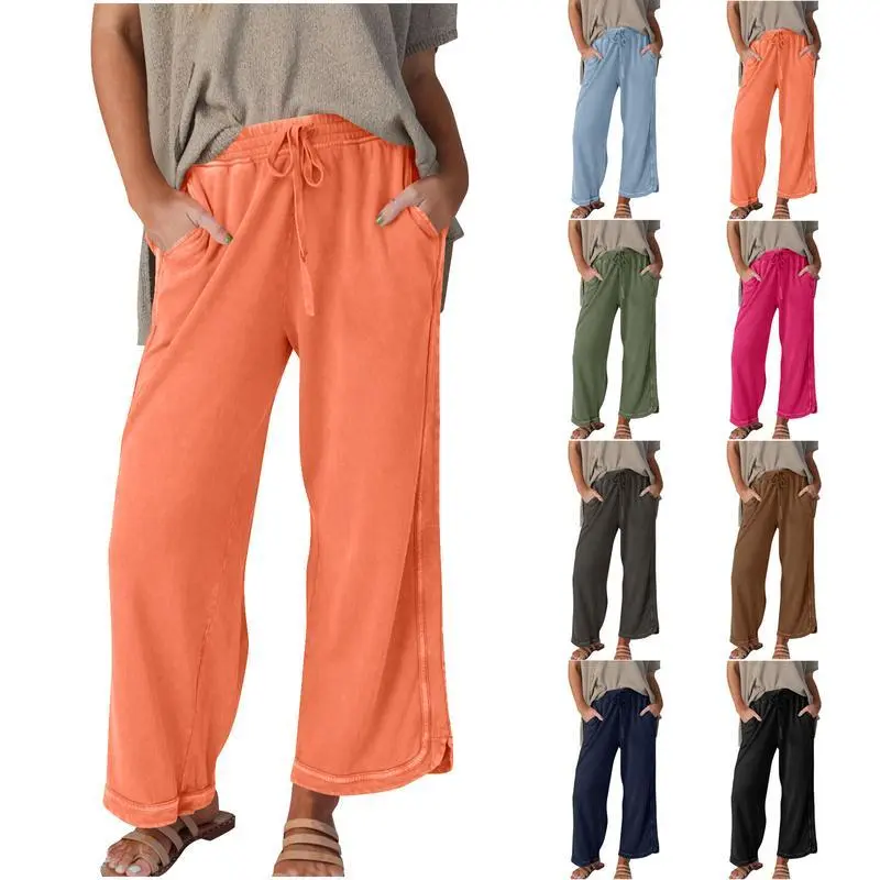 Women's Waist-High Wide-Leg Drawstring Sweatpants - Baggy, Pocketed Athletic Casual Trousers for Gym, Sports Style-Infused Essentials
