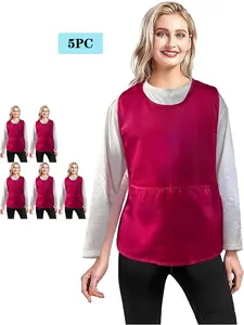 5-Piece Solid Color Sleeveless Apron Set, Waterproof Oil-Resistant Easy Clean, Waist Elastic Design, Home Kitchen Cooking BBQ