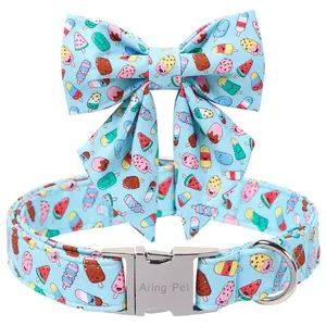 ARING PET Summer Dog Collar with Bow — Blue Ice Pop Sailor Bowtie Collar with Metal Buckle for Small, Medium & Large Dogs summervibes