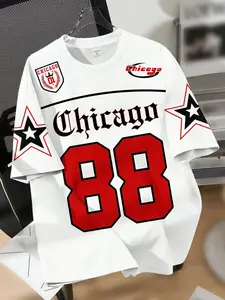 Y2K American Vintage Chicago 88 Print T-Shirt for Women, Loose Casual Short Sleeve, Hip Hop Street Fashion Top, Graphic Pattern