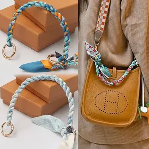 Handbag with decorative chain, high-end silk scarf woven bag strap, bag accessory, bag replacement chain accessory, versatile|Car Keys & Handbag Accessory Gift|Perfect Gift Idea