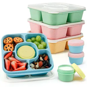 Lunchable Snack Containers For & Adults - 5 Compartments Bento Boxes With 4 Leakproof Small  Wheat Straw Set Of (vintage Colors)