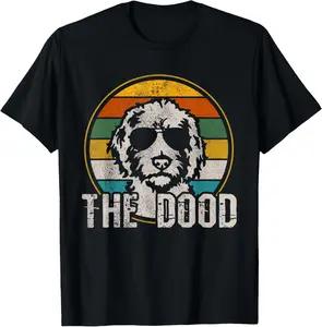 Menswear Cotton T-Shirt - Soft Goldendoodle The Dood Vintage Retro Dog Print Garment, Casual Short-Sleeve Sports Top