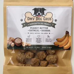 DMV Dog Grub Peanut Butter Oatmeal Banana Dog Treats | Handcrafted Small Batch | Vegan | No Xylitol | 3 oz