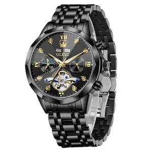 OLEVS Large Face Design 43mm Luxury Business Dress Watch Men's Automatic Mechanical Luminous 30M Waterproof Stainless Steel Strap with Diamonds