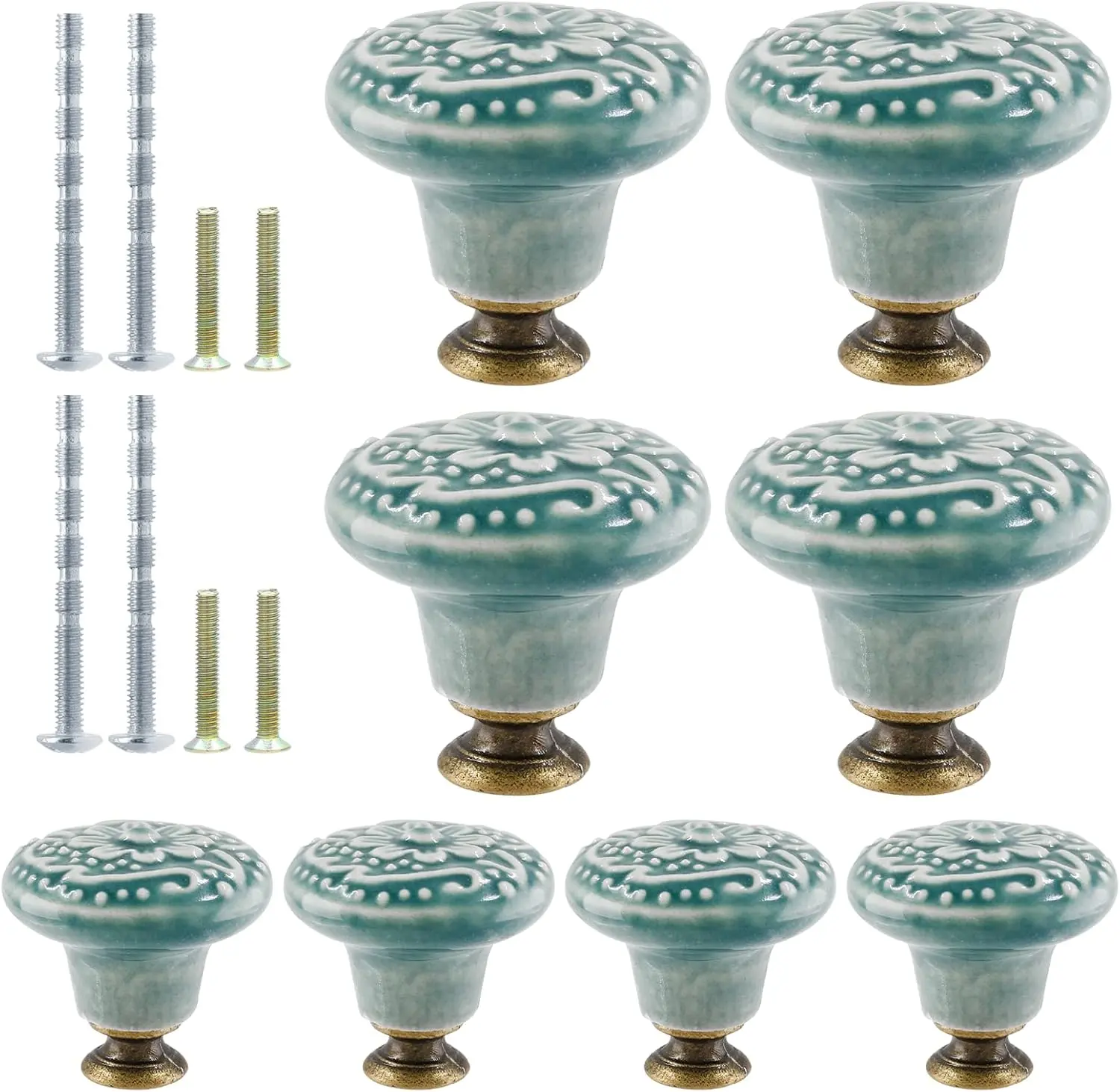 8Pcs Green Ceramic Knobs, Vintage Kitchen Cabinet Pulls, Retro Ceramic Dresser Knobs, Decorative Drawer Pull Handles for Closet, Cupboard, Furniture Door Knob suiwotin