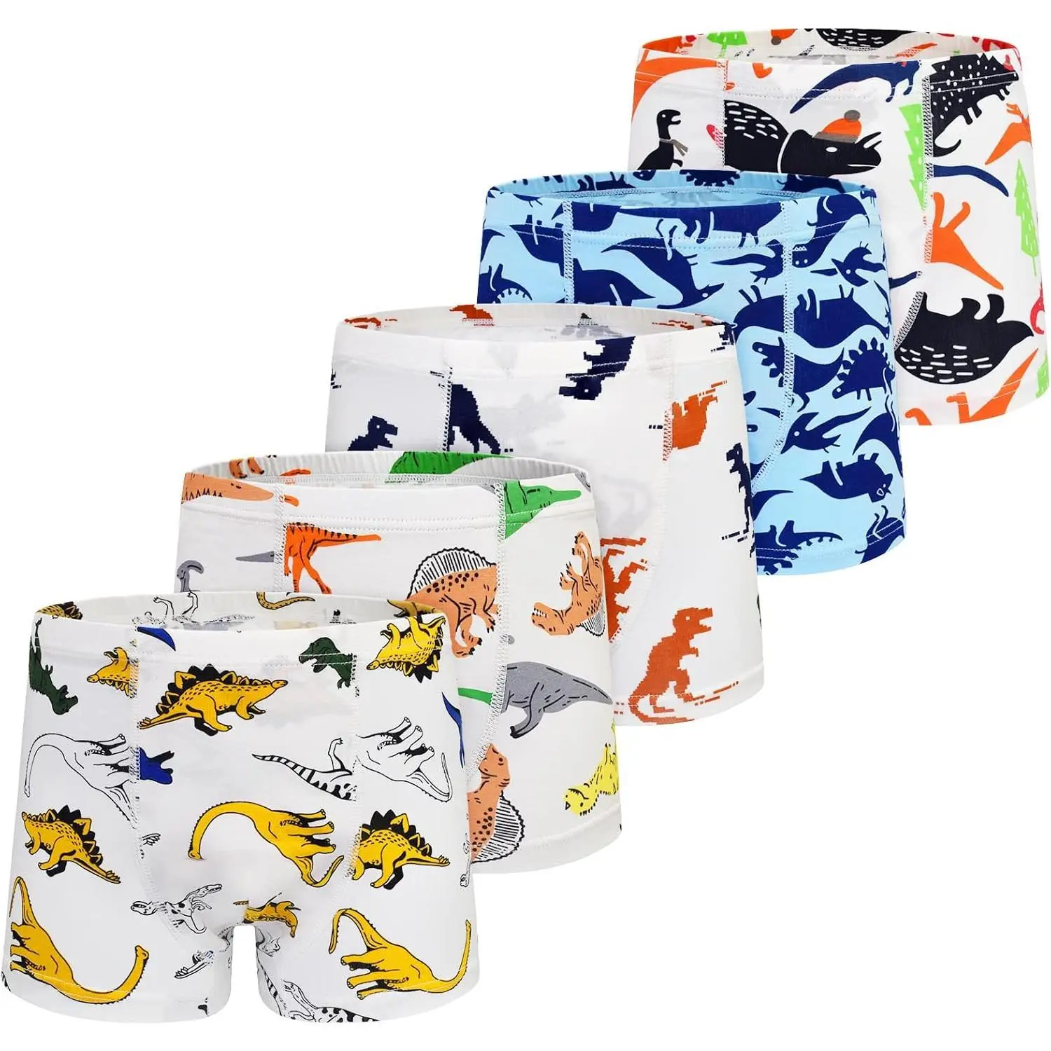 KF5-UWA21 Boys Dinosaur Underwear- Pack of 5 Soft Cartoon Colorful Boxer Shorts Briefs with Fun for Kids 2-8 Years Old