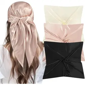 Women's 35" Large Square Double Satin Scarves - 3-Count Lightweight Fabric Wrap Bandana Headwrap Headband Neckerchiefs, Bandana Headwrap Neckerchiefs, Double Satin Neckerchiefs