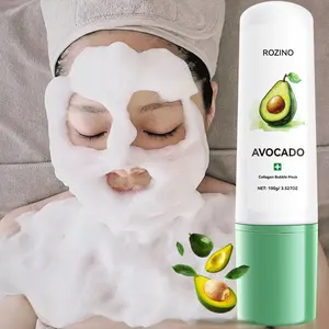 ROZINO Avocado Bubble Mask with Green Lid & Scraper 100g Collagen Enriched for Radiant Skin Cleansing & Nourishment Cleansing Daily Foam Gentle