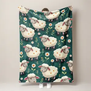 1-piece comfortable sheep and daisy floral print flannel blanket soft and breathable for all-season comfort, a perfect gift for family and friends, modern style, suitable for all seasons.The perfect gift for birthdays,Christmas, Mother's Day celebration