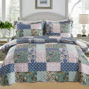 3 Pcs Bohemian Patchwork quilt bedding setPrinted Coverlet Bedspread 2 Pillowcases for Home Use