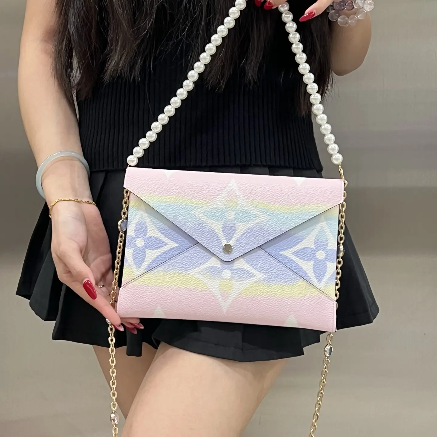 Pre-owned Louis Vuitton Pastel Rainbow Envelope Clutch+3in1+macaron‑toned+Luxury Bag | 87038