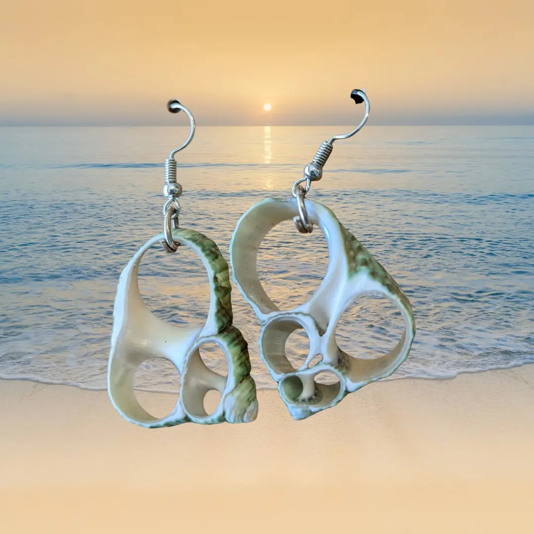 Green & White Sliced Sea Shell Dangle Earrings - Elegant Design with Unique Cutting Style woman jewelry women dangle earring