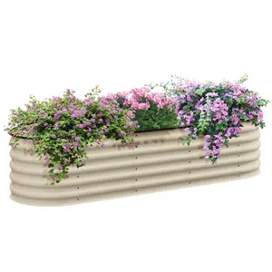 YYDS Outsunny 6.5' x 2' x 1.4' Galvanized Raised Garden Bed Kit, Outdoor Metal Elevated Planter Box with Safety Edging, Easy DIY Stock Tank for Growing Flowers, Herbs & Vegetables, Cream