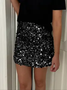 Fashion Elegant Sexy Sequin Design Bodycon Short Skirt, Slim-Fitting A-Line Mini Dress, Perfect for Parties & Night Out