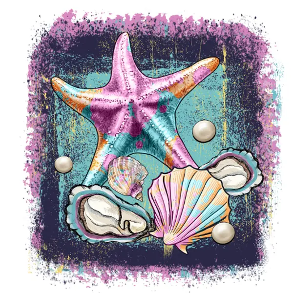Seashell Summer Design Direct To Film Print, DTF Print, Ready To Press Print For T-Shirts