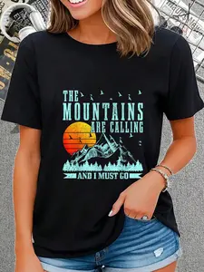 100% Cotton The Mountains Are Calling & I Must Go Mountains Hiking Climbing T-Shirt