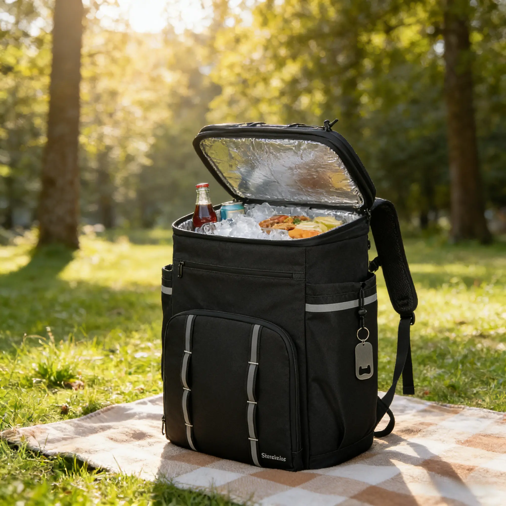 41L Waterproof Insulated Soft Cooler Backpack - Thermal Storage Bag, Lightweight Organizer, Classic Black, Holds 45+ Cans, for Hiking, Camping, Model FLB0603D, Soft Cooler Bag Pad