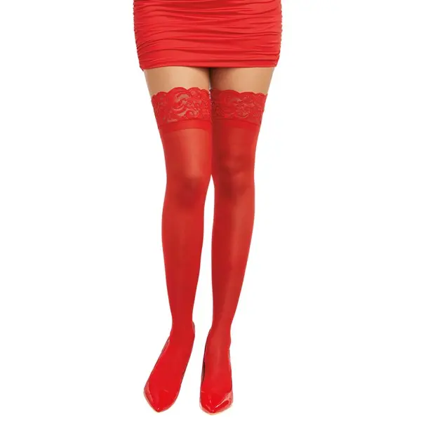 Women's Red Anti-Slip Thigh High Stockings with Lace Top