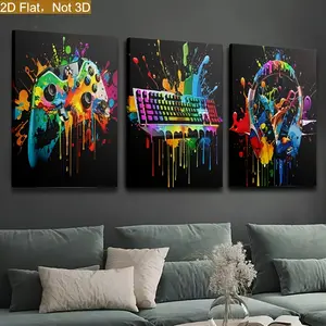 3 pieces.Player-themed street graffiti style prints, featuring game controller and headphones patterns.Suitable for boys' rooms or game rooms for decoration.Perfect room decoration.