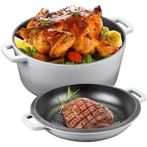 5 Quart Dutch Oven, 2-in-1 Enamel Cast Iron Dutch Oven with Frying Pan Lid, Heavy Duty Oven Safe Cookware, Suitable for Yeast Bread Baking, Stewing, Roasting, Braising, Frying, Slow Cooking, Multi-Stove Compatible, Easy to Clean (Gradient Gray)
