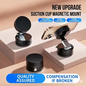 Magnetic Vacuum Suction Cup Phone Mount - Universal Hands-Free Stick-Anywhere Magnet Holder, 360° Rotation Foldable Bracket for Gym, Car, Plane, Kitchen, Mirror, Compatible with iPhone MagSafe & All Smartphones