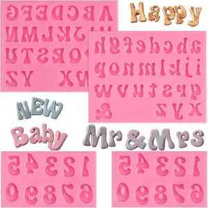 4PCS Silicone Letter Molds, Non-Stick 26 Letters and 0-9 Numbers Fondant Chocolate Molds for Dessert Cake Decorating, Cupcake Topper, Candy